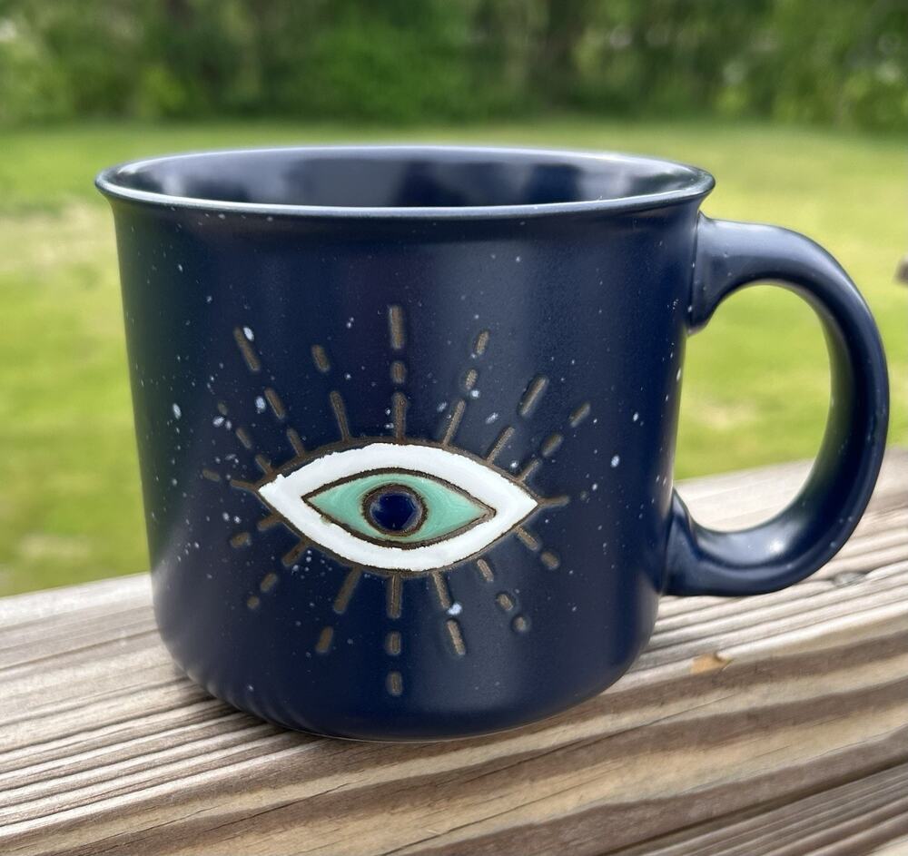 Stay Wild Moon Child Evil Eye 16 Oz. Mug Ceramic Blue -Hand Painted. Mystical